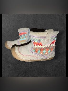 Stride Rite Toddler Boots Size 5M Fair Isle Knit Suede Zip Booties
